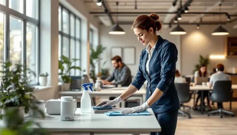 Bureau flex office avec agent de nettoyage, kit et signalétique « poste nettoyé »