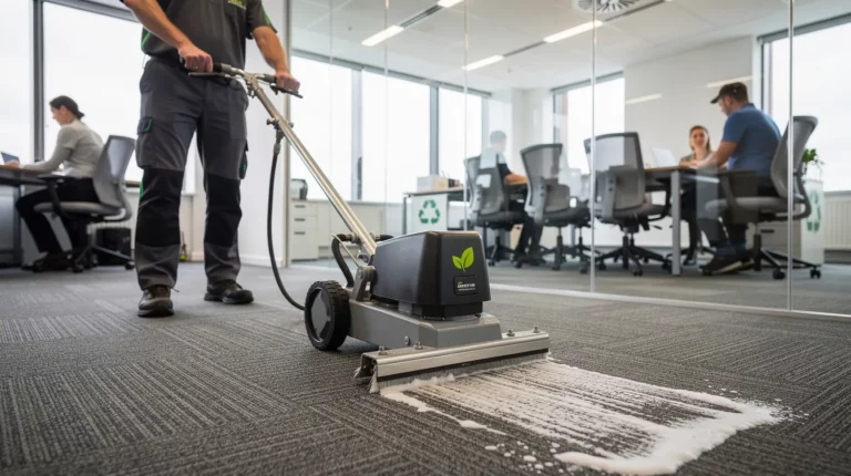 Encapsulation des moquettes dans un bureau moderne, nettoyage à faible humidité