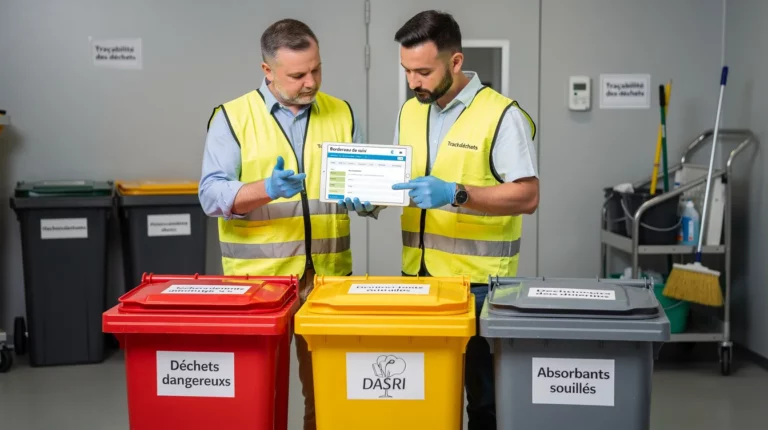 Traçabilité des déchets issus du nettoyage avec bordereau Trackdéchets et contenants de tri